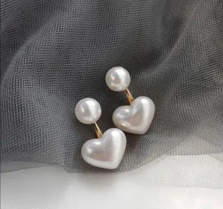 Elegant Korean Pearl Heart Earrings for Women | White Pearl Stud with Heart Drop | Latest Trendy Earrings for Girls-picture-30