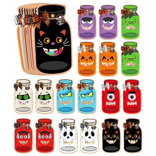 Bolsas para golosinas de Halloween | Juego de Tarjetas para Tarros y Bolsas de Dulces para Halloween - Bolsa Organizador de Regalos para Empaquetar Pequeños Juguetes Chocolates Jaleas Chupetes