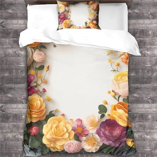 Parure de lit fleurs infroissable en microfibre douce avec zippe - 4