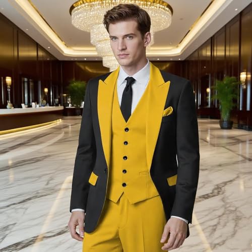 Stylish Mens Tuxedos 3 Piece Slim Fit Wedding Prom Suit for Teens Fancy Wedding Suit for Men Blazer Vest Pants3
