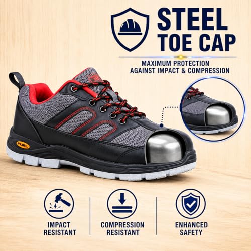 Image of FUEL Armour 4 DD ISI Marked Synthetic Fabric Breathable Safety Shoes for Men's Steel Toe Cap with Double Density Rubberized PVC Sole (140 J)