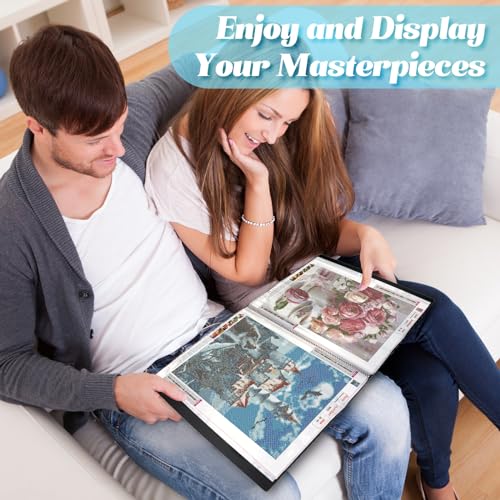 Image of ZYNERY 2 Pack A3 Diamond Painting Storage Book, 60 Pages Art Portfolio Diamond Art Storage Large Folder - Suitable for 12x16 inch Diamond Painting (Blue + Black)