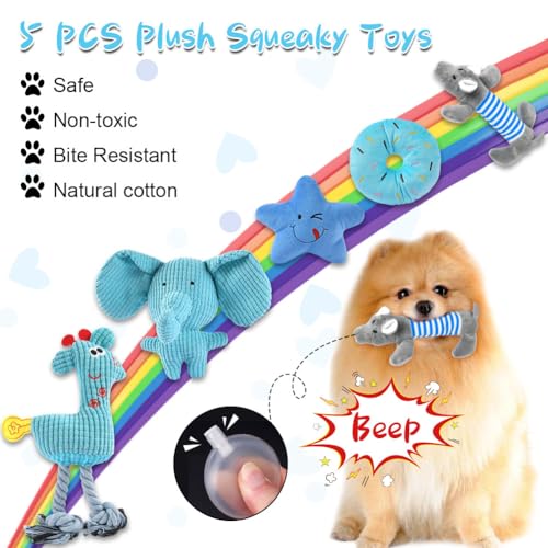 AMFUN 7 Stück Hundespielzeug Set für Kleine und Mittlere Hunde, Plüsch Mit Quietscher, Kauspielzeug für Welpen