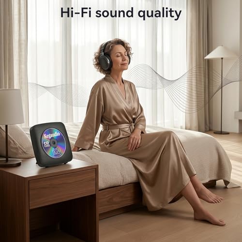 Image of CD Player Portable Bluetooth Rechargeable: CD Players for Home with 1800mAh Kegaudio Desktop Wall CD Player with Speakers Dust Cover FM Radio USB AUX Jack Remote Control