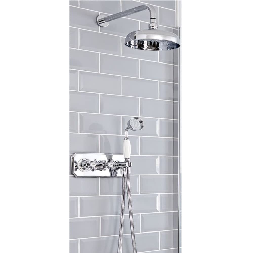 Milano Chrome & White Elizabeth Thermostatic Mixer Valve 200Mm Shower Head Handset - Chrome White