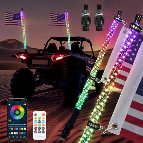 Aliestfdno IT-CFL02 2 Pack) Upgraded 3Ft Rgb Whip Lights With Anti-Fracture Spring Base, Spiral Led Whip Light With Remote & App Controi, For Utv Atv Jeep Off-Road Rzr Polaris Truck Car thumb #7