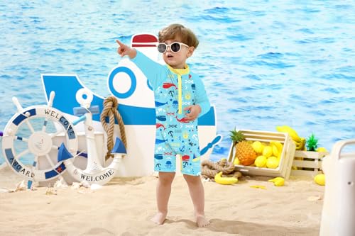 Image of BesserBay Baby Boy Swimsuit UPF 50+ Zip Front Long Sleeve Snaps Bottom One Piece Rash Guard 0-36 Months