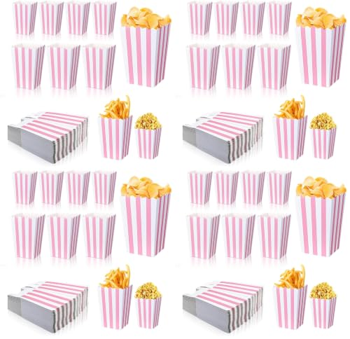 Image of 40 Pcs Paper Pink Popcorn Boxes, Pink Popcorn Bags with White Striped, Popcorn Boxes for Party, Popcorn Holders for Party Birthday Favor Supplies.(40 boxes large) (Pack of 4)