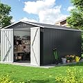DAUSOLA 8x12 FT Outdoor Storage Shed, Metal Garden Tool Shed with Updated Frame Structure and Lockable Doors, Ideal for Backyard Garden Patio Lawn, Grey