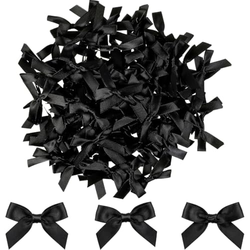 100 Pièces Mini Noeuds Ruban Satin Noir pour Emballage Cadeau Mariage Noël, Petits Papillon...