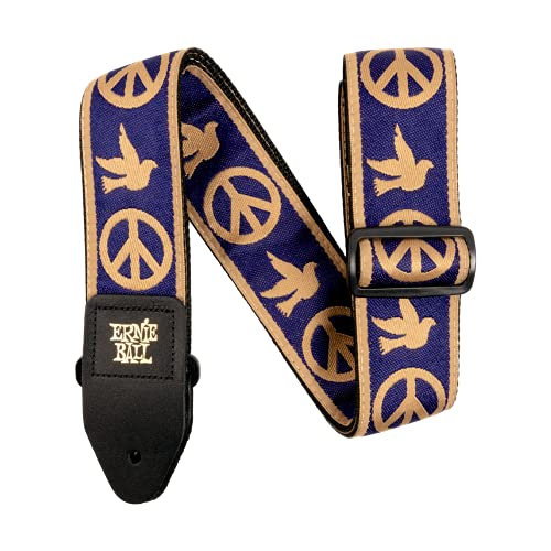 Ernie Ball Sangle en jacquard, symbole Peace and Love et colombe beige/bleu marine - Les Beatles, Paul McCartney, John Lennon, RIngo Starr, George Harrison Ernie Ball Sangle en jacquard, symbole Peace and Love et colombe beige/bleu marine – Image 5