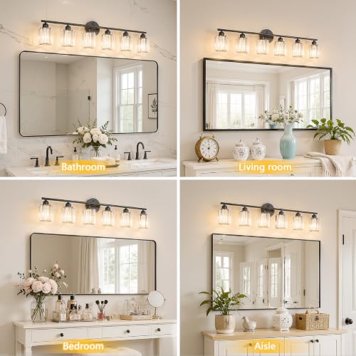 FDPBY Modern 6-Light Crystal Vanity Lighting, Black Bathroom Light Fixture by FDPBY - Used condition - Image 4