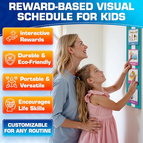 Premium 60 pcs Visual Schedule for Kids with Autism12 bords Black Bag Reward Chart Chore Bedtime Routine Toddlers Timetable Autistic Children Wall Planner Daily ADHD at Home School Learning Materials - Image 5