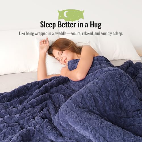 Image of Uttermara Weighted Blanket for Adults Queen Size 15lbs 60x80 inches, Dual Sided Soft Jacquard Sherpa Weighted Blankets, Thick Heavy Blanket for Sleeping and Calming, Navy Blue