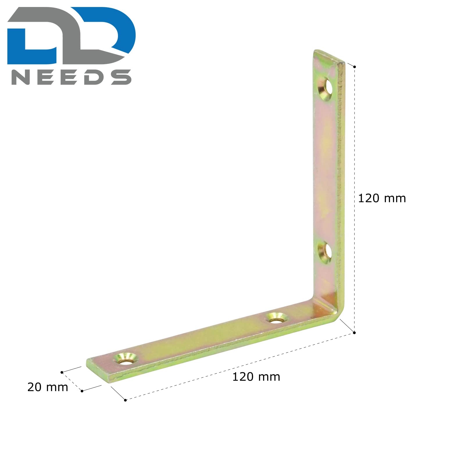D2D | 50 Stück - Stuhlwinkel - Größe: 120 x 120 x 20 mm - Stärke: 5 - gelb verzinkt - Balkenwinkel - Möbelwinkel - Made in Germany