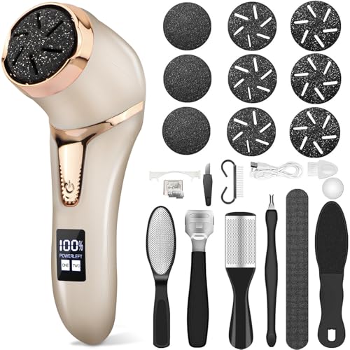 Image of Electric Callus Remover for Feet, Portable Pedicure Kit Foot File Callus Remover, Rechargeable Waterproof Foot File for Foot Care Deadskin Remover with 9Head&LCD Display, Gold