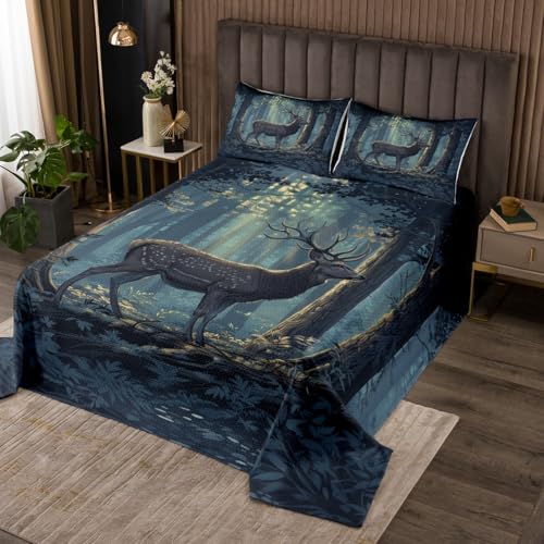 Erosebridal Rustic Deer Coverlet Sets Western Farmhouse Hunting Theme King Size Bedspread Sets for Kids Boys Girls,Country Cabin Woodland Animal Quilt Set Jungle Wildlife Deer Bed Set