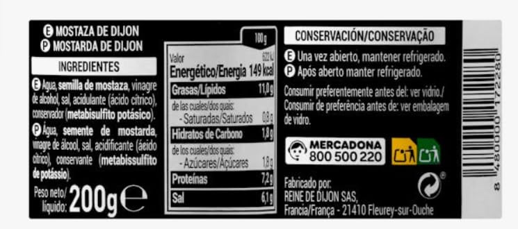 Senape di Digione forte, 200 g. Confezione da 3