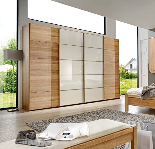 WIEMANN Kleiderschrank Kiruna, Schwebetürenschrank, Schlafzimmerschrank, mit Schiebetüren, 4-türig, Breite 330 cm, Eiche, Glas Champagner, B/H/T 330 x 236 x 67 cm WIEMANN Kleiderschrank Kiruna, Schwebetürenschrank, Schlafzimmerschrank, mit Schiebetüren, 4-türig, Breite 330 cm, Eiche, Glas Champagner, B/H/T 330 x 236 x 67 cm