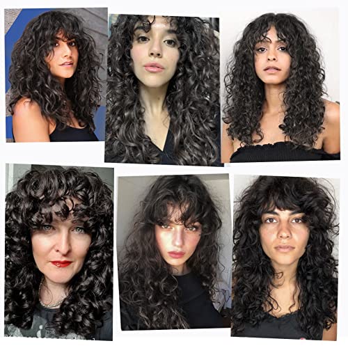Lonai Curly Wig With Bangs For Black Women Long Black Kinky Wigs With Wispy Bangs Curly Gorgeous Fringe Synthetic Wig For Daily Use Party Cosplay #TOP5