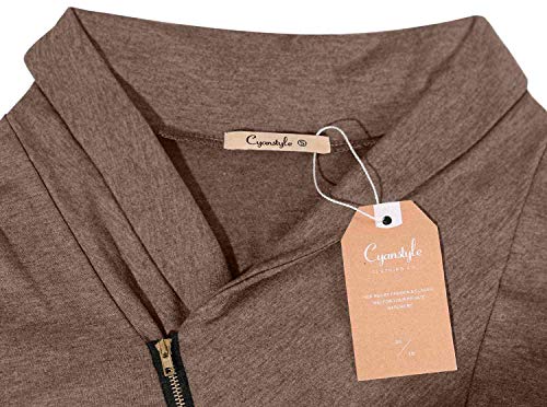 Cyanstyle Womens Casual Long Sleeve Cowl Neck Zip Lightweight Pullover Tunic Sweatshirt Tops Brown X-Large #TOP2