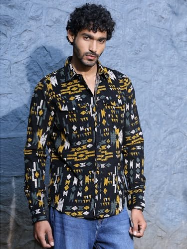 Image of Thomas Scott Men Slim Fit Pure Cotton Corduroy Floral Printed Semi-Formal Shirt