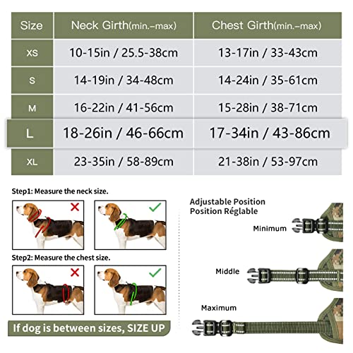 HEELE Hundegeschirr Grosse Hunde Anti Zug Hundegeschirr Camouflage Reflektierenden Brustgeschirr Weich Gepolstert Atmungsaktiv, Camouflage Grün, L