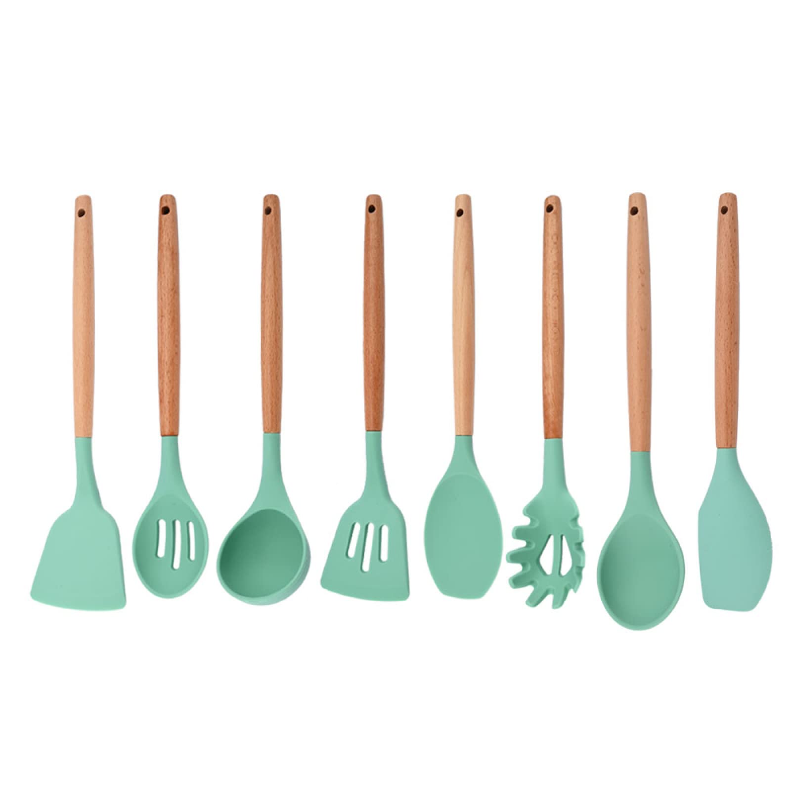 GTHTUHFD Cooking Spatulas And Spoons,Spoon Setcooking Utensils Set Silicone Kitchenware Scraper Oil Brush Egg Whisk Spatula Cooking Utensil Multipurpose Cookware,8pcs Geen