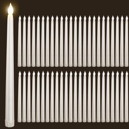 Image of 48pcs Flameless Flickering LED Taper Candles Bulk Battery Operated Candles for Christmas Halloween Birthday Wedding Party, (Ivory, 11 inch, 48pcs)