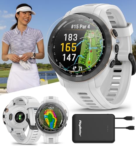 Image of Garmin Approach S70 (White, 42mm) Golf GPS Watch Bundle - AMOLED Display, Virtual Caddie & PlaysLike Distance - Includes PlayBetter 5000mAH Portable Charger & Screen Protectors (Renewed)
