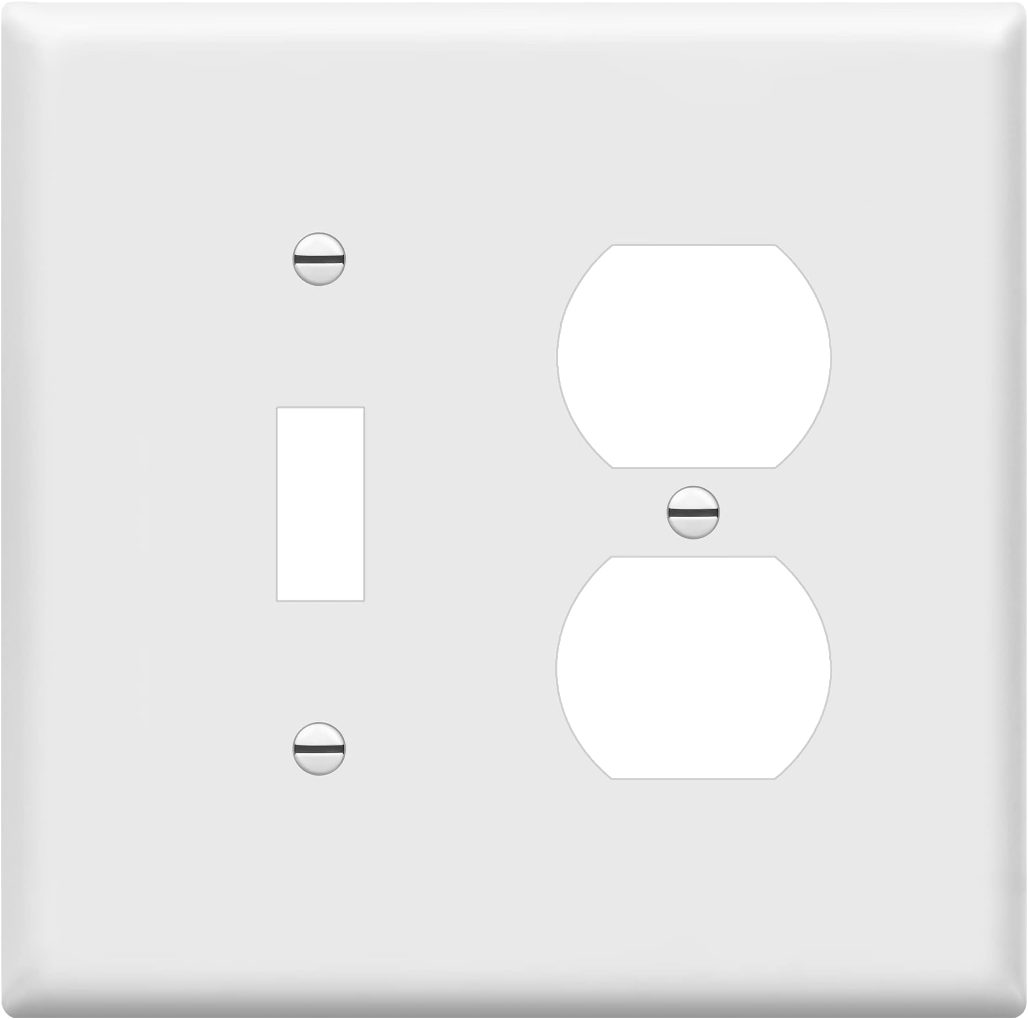 Combination Toggle Light Switch/Duplex Receptacle Outlet Wall Plate Cover, Midway Size 2-Gang 4.88" x 4.92", Polycarbonate Thermoplastic, UL Listed, 881121M-W, White