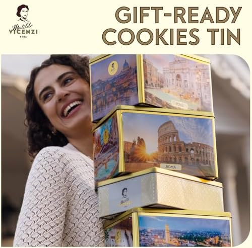 Matilde Vicenzi Millefoglie D'Italia Cookie Tin - Imported Assortment of Italian Butter Cookies & Crispy Tea/Coffee Pastries, Kosher Dairy, Gift Box for Every Special Occasion - 13.76oz - 3
