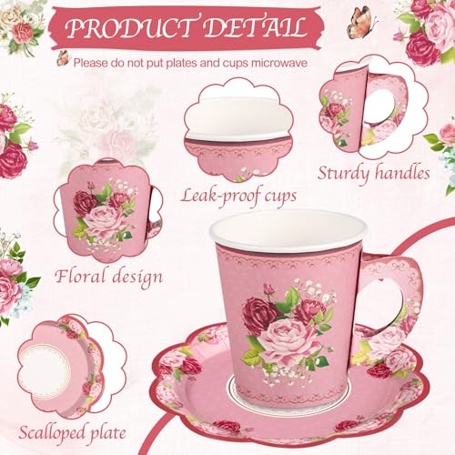 48 Sets Vintage Floral Tea Party Cups 7 OZ Disposable Cups - image 3