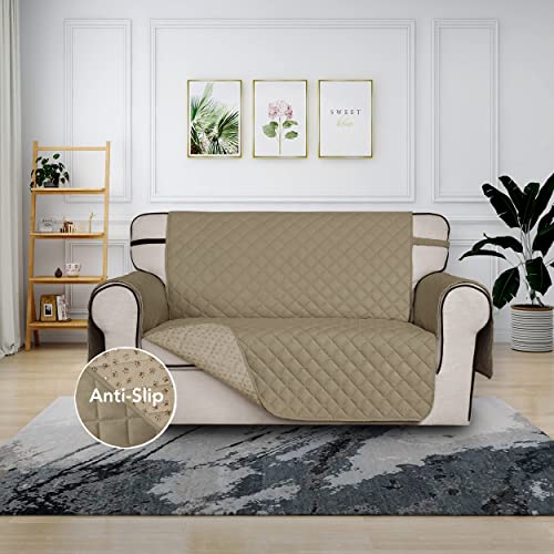 Issuntex Super Anti-Slip Couch Covers For 2 Cushion Couch Sofa, Water Resistant Sofa Cover Quilted Sofa Slipcover Furniture Protectors For Dogs, Pets, Kids (Loveseat, Beige) #TOP1