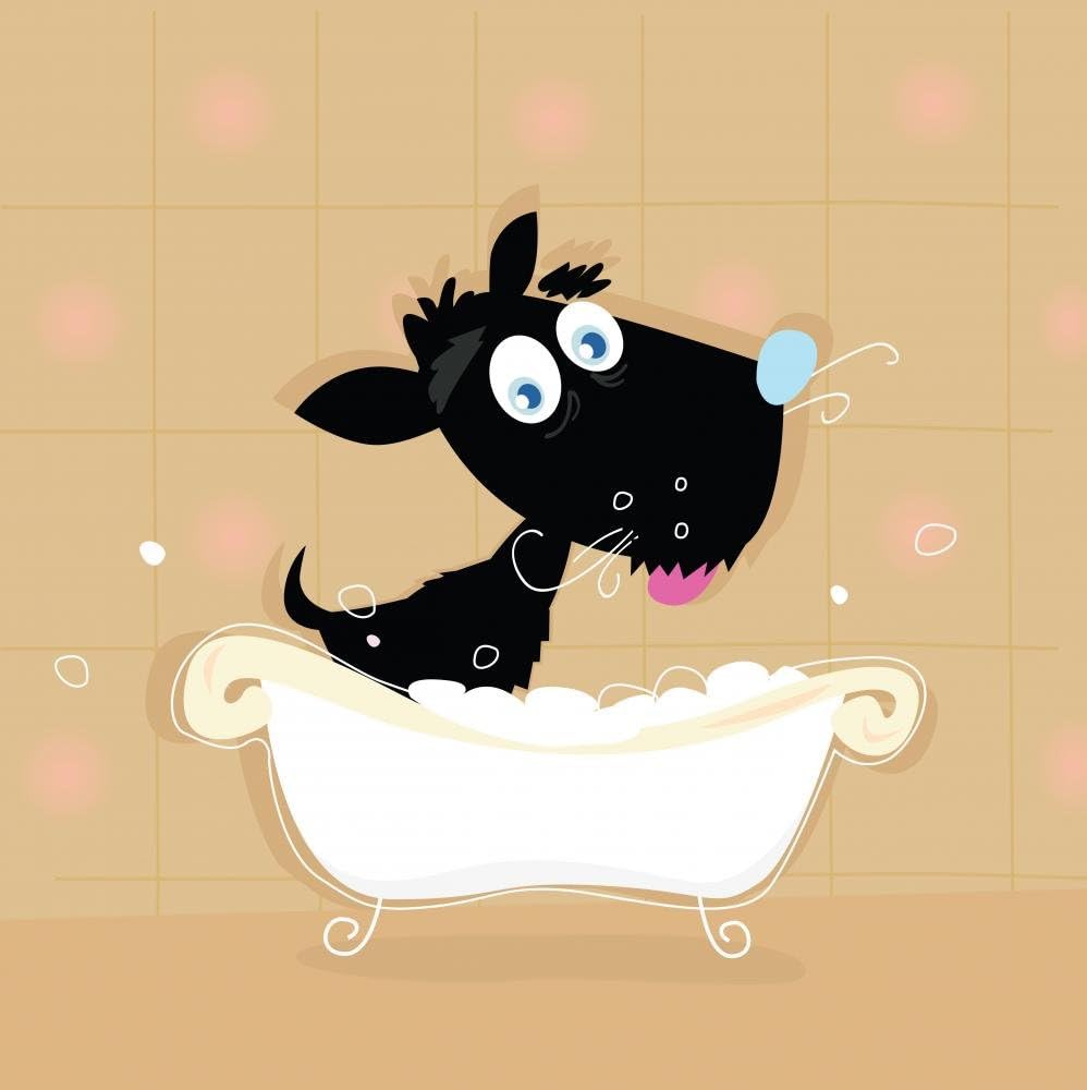 Wallmonkeys Black Dog Bath Bathing Black Small Doggie Vector Illustration Wall Decal Peel and Stick Graphic WM149125 (18 in H x 18 in W)