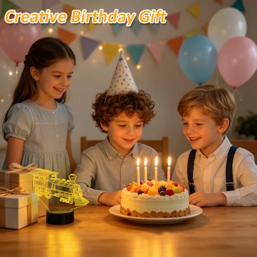 Image of FULLOSUN Train Night Light, 3D Illusion Lamp for Kids, 16 Colors Changing with Remote Control Dim Function, Creative Birthday Xmas Gifts for Kids Boys Bedroom Decor