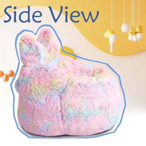 Image of Fluffy Bean Bag Chair for Kids, with Plush Faux Fur Cover, 2.5FT Memory Foam Bean Bag Chairs for Teens & Kids, Ultra Soft Sofa for Living Room /Bedroom /Dorm,Rainbow