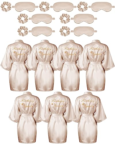 Image of Neer 21 Pcs Women Birthday Party Robe Set Queen Squad Kimono Satin Bathrobes with Eye Mask and Scrunchie for Birthday