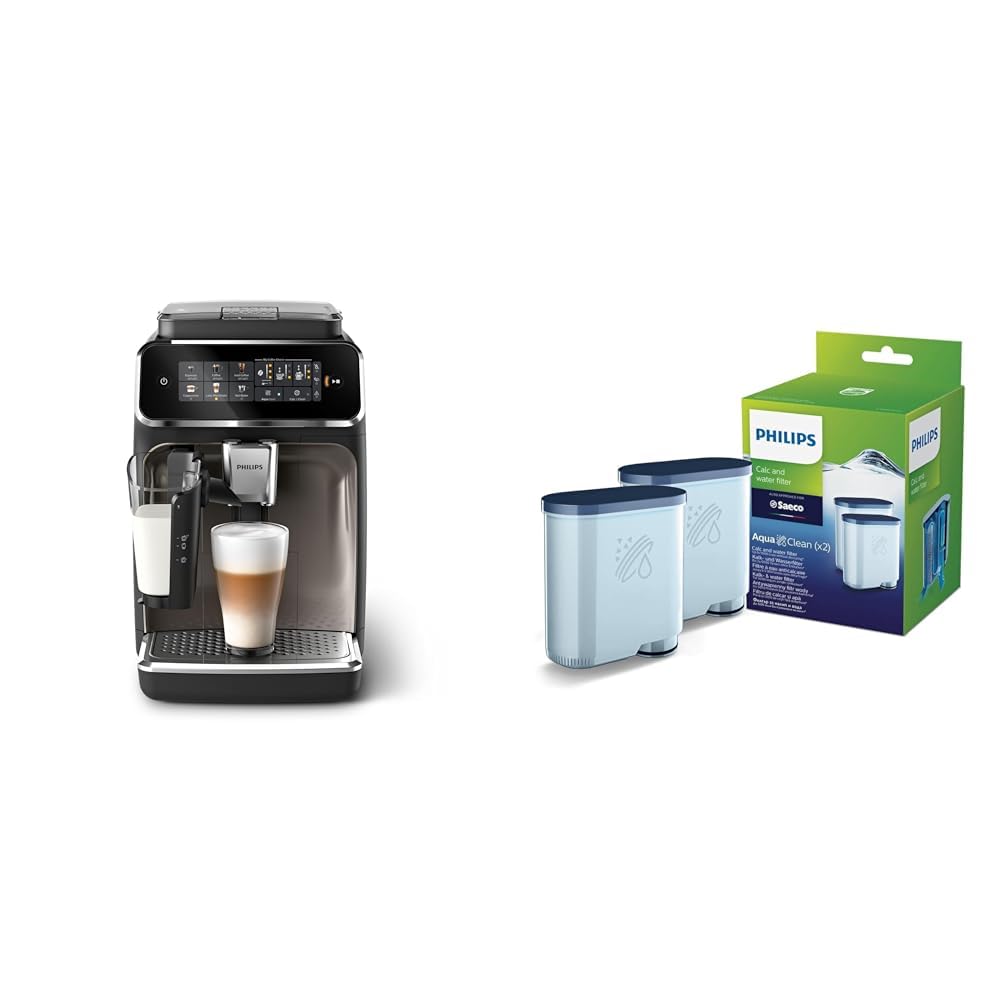 Cafetera espresso totalmente automática Philips Serie 3300-6 bebidas y filtro de agua y cal Philips AquaClean para cafetera espresso, sin descalcificación hasta 5000 tazas, paquete doble