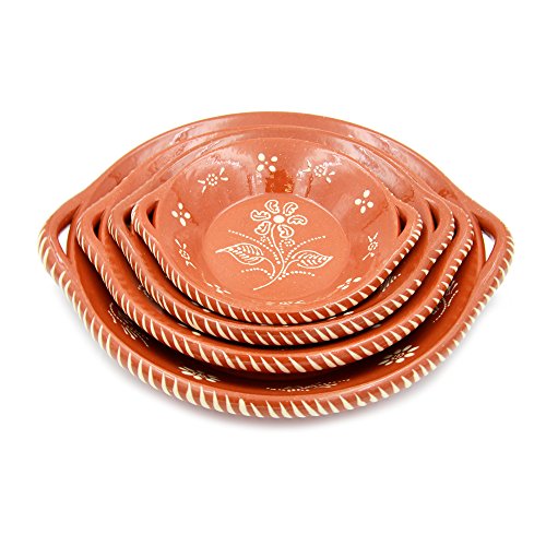 Ceramica Edgar Picas Portuguese Traditional Deep Dish With Handles Clay Terracotta Pottery Made In Portugal (N.3 11.5 Diameter)