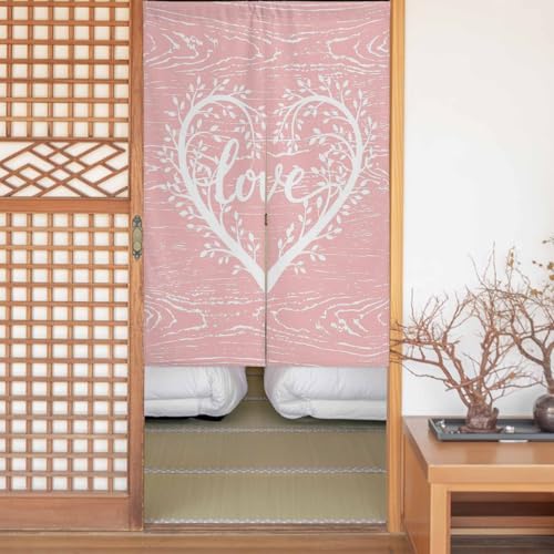 のれん 遮光 おしゃれ 暖簾カーテン 間仕切り 仕切り 目隠し 防寒 防音 厚手 和風 玄関 キッチ リビング 出入り口 グッズ 寝室 春夏秋冬 シルエット 愛 木目 木の枝 LOVE ピンク 幅100x丈250cm