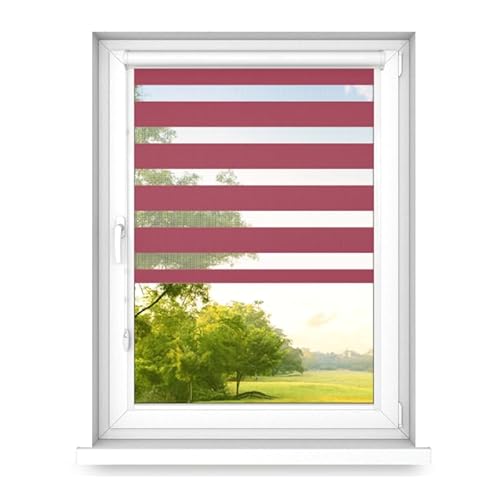 time4blinds - Doppelrollo ohne Bohren - Zebra Rollos für Fenster und Türen - zum Kleben, mit Aluminiumkassette, Lichtdurchlässiger Stoff, Kleberollos - Rot, 700x1200, Rechts