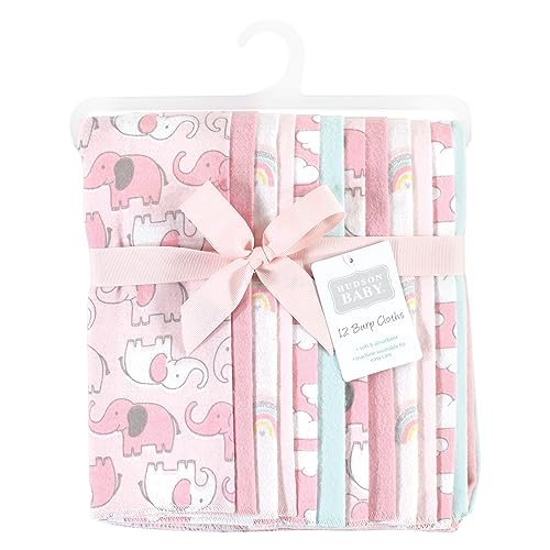 Image of Hudson Baby Unisex Baby Cotton Poly Flannel Burp Cloths Bundle, Girl New Elephant, One Size
