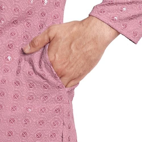 Image of Rayon Ethnic Wear Full Chikankari Sequin Embroidery Mirror Work Traditional Straight Kurta Pyjama Set for Men