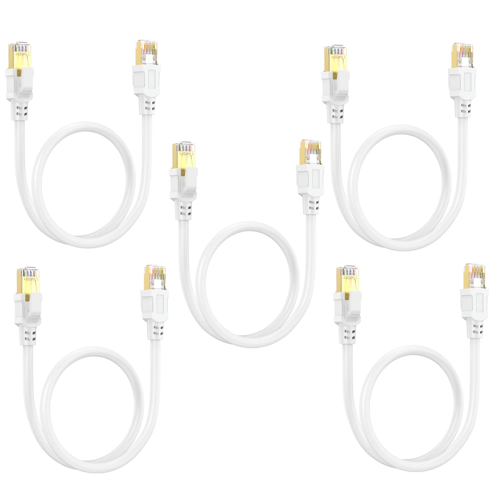 MOSIMLI Short Ethernet Cable 1.5FT 5-Pack, High Speed CAT8 Ethernet Cord, Cat 8 Ethernet Cable 40Gbps 2000MHz with RJ45 Connector for Patch Panel, Home NetworkRouter, Server Room and More-White