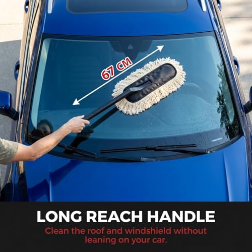 Image of JD Fresh Scratch-Free Car Duster Lint-Free - Car Cleaner Brush with Long Handle -Wax Coating for 2x better Cleaning Performance - Car Cleaning Brush for Exterior - Car Dusting Brush for Cars SUV Truck