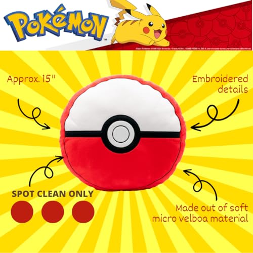 Image of Pokemon Pokeball Decorative Plush Pillow - Anime Bedding Accent for Kids - Super Soft, One Size - (Officially Licensed Product) by Franco