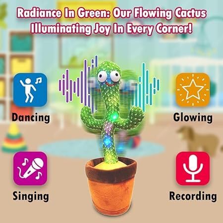 Image of Plastic Hda Musical & Dancing Cactus for Kids Toy for Girls and Boys Learning & Educational Toy for Kids | Birthday & Return Gift| ( Multicolor )