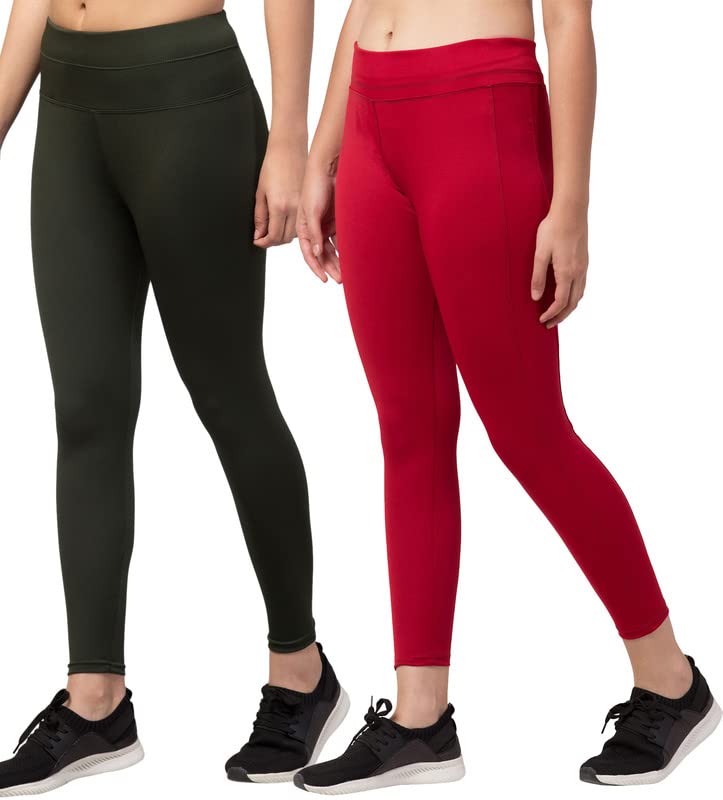 Image of BLUECON Gym wear Leggings Ankle Length Workout Pants | Stretchable Tights | Mid Waist Sports Fitness Yoga Track Pants for Girls & Women (Pack of 2)