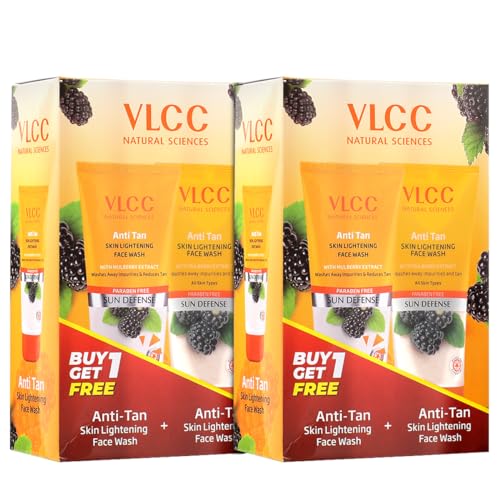 Image of VLCC Anti Tan Skin Lightening Face Wash - 150ml X 4 (600ml) (Pack of 2) with Mulberry & Orange Peel Extract | Protect against Harsh Sun Damage, UAV And UVB Rays